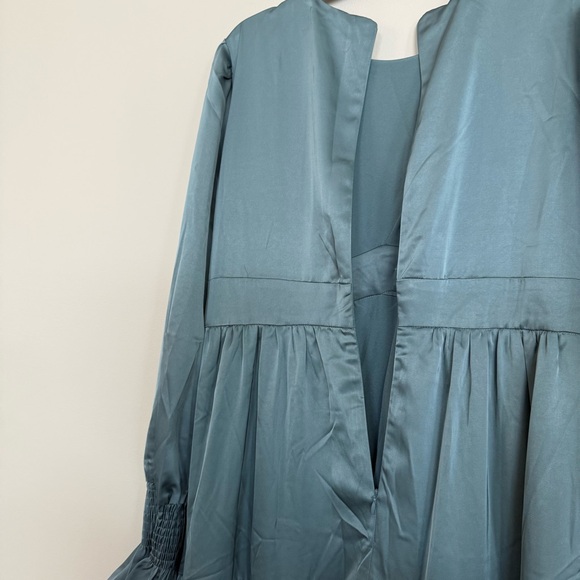 Zahraa The Label Long Sleeve Smocked Tiered Maxi Dress in French Blue Satin - Picture 8 of 8